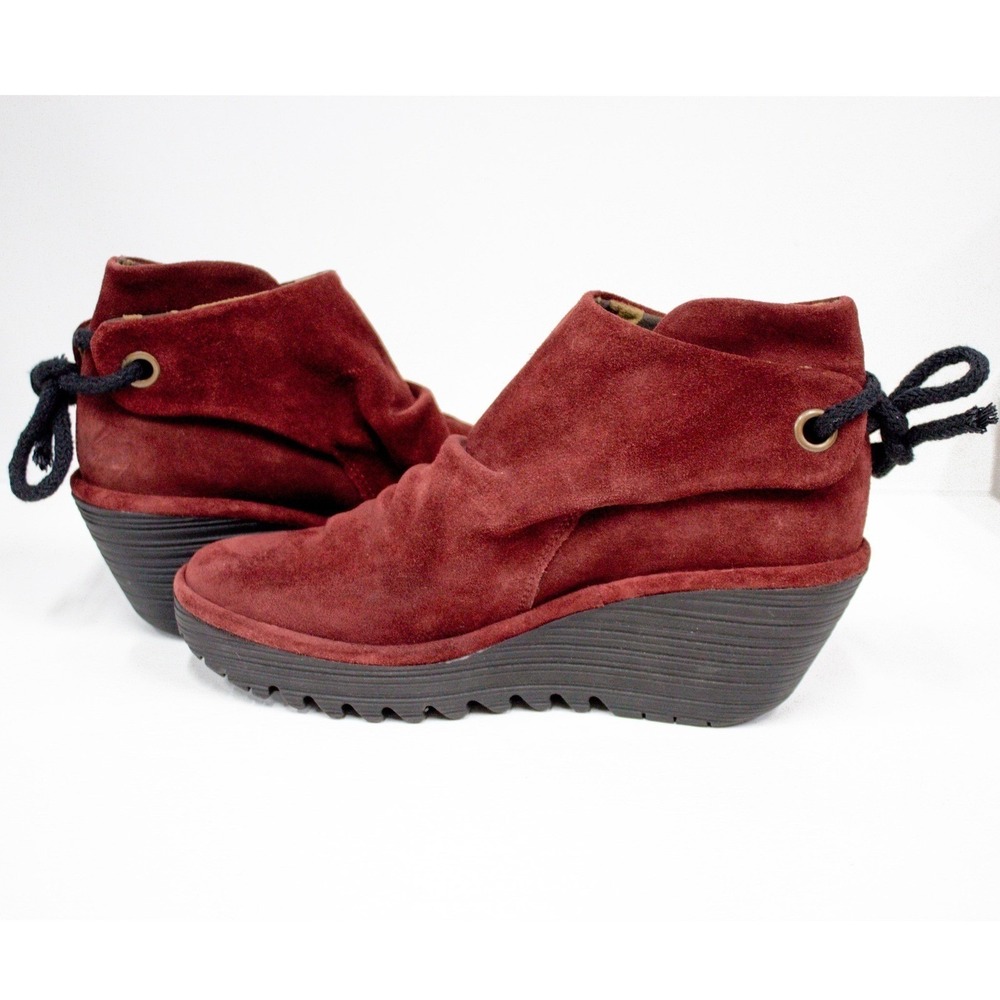 Fly London Women's Yebi Boot Size 8 US/39 EU Red Suede Wedge Platform Booties - Picture 12 of 13